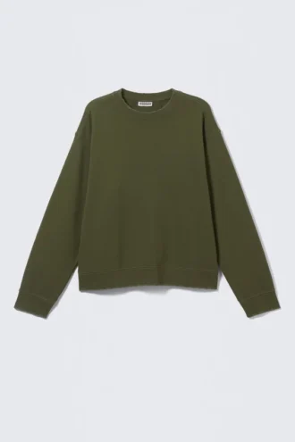 Boxy Distressed Sweatshirt – Dark Green