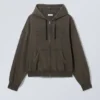 Boxy Embroidery Zip Hoodie – Dark Grey