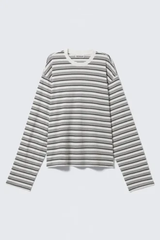 Boxy Fit Long-Sleeved Striped T-Shirt – Black & White Stripes