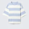 Boxy Fit Printed T-Shirt – Light Blue & White Stripe – 28