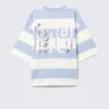 Boxy Fit Printed T-Shirt – Light Blue & White Stripe – 28