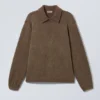 Boxy Half-Zip Fleece Sweatshirt – Washed Dark Brown