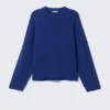 Boxy Knitted Cotton Sweater – Bright Blue