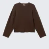 Boxy Knitted Cotton Sweater – Dark Brown