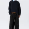 Boxy Knitted Cotton Sweater – Dark Navy Blue