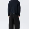 Boxy Knitted Cotton Sweater – Dark Navy Blue