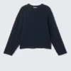 Boxy Knitted Cotton Sweater – Dark Navy Blue