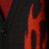 Boxy Knitted Graphic Cardigan – Black – Red Flames