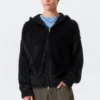 Boxy Knitted Hairy Zip Hoodie – Black
