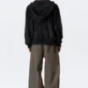 Boxy Knitted Hairy Zip Hoodie – Black