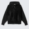 Boxy Knitted Hairy Zip Hoodie – Black