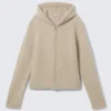 Boxy Knitted Zip Hoodie – Beige