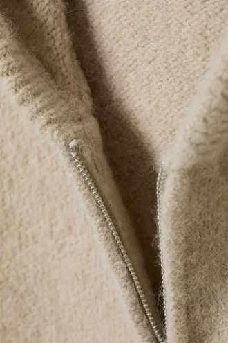 Boxy Knitted Zip Hoodie – Beige