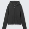 Boxy Knitted Zip Hoodie – Dark Grey