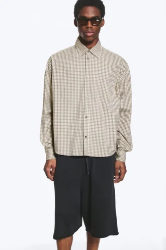 Boxy Long-Sleeved Cotton Poplin Shirt – Beige Check
