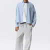 Boxy Long-Sleeved Cotton Poplin Shirt – Checked Blue