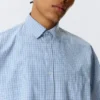 Boxy Long-Sleeved Cotton Poplin Shirt – Checked Blue