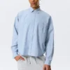 Boxy Long-Sleeved Cotton Poplin Shirt – Checked Blue