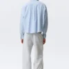 Boxy Long-Sleeved Cotton Poplin Shirt – Checked Blue