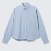 Boxy Long-Sleeved Cotton Poplin Shirt – Checked Blue