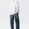 Boxy Long-Sleeved Henley T-Shirt – White