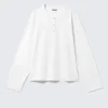 Boxy Long-Sleeved Henley T-Shirt – White