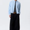Boxy Long-Sleeved Oxford Shirt – Light Blue