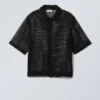 Boxy Mesh Short Sleeve Shirt – Black