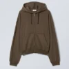 Boxy Midweight Zip Hoodie – Dark Brown