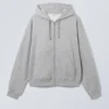Boxy Midweight Zip Hoodie – Light Grey Melange