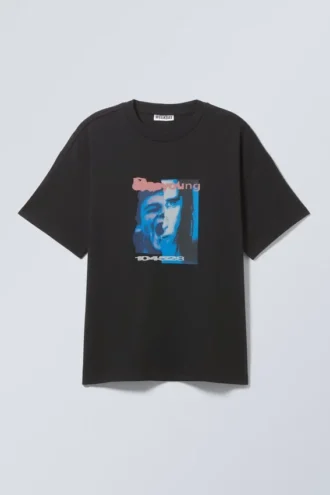 Boxy Printed Graphic T-Shirt – Black – Young Faces
