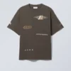 Boxy Printed Graphic T-Shirt – Dark Grey – Sports Logo