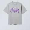 Boxy Printed Graphic T-Shirt – Grey Purple Print