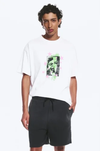 Boxy Printed Graphic T-Shirt – White – Face Off