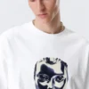 Boxy Printed Graphic T-Shirt – White – Robo Silver Face
