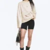 Boxy Printed Long-Sleeved Top – Light Beige – Street Print