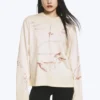 Boxy Printed Long-Sleeved Top – Light Beige – Street Print