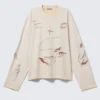 Boxy Printed Long-Sleeved Top – Light Beige – Street Print