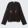 Boxy Printed Long-Sleeved Top – Washed Black – Dragon Gaze