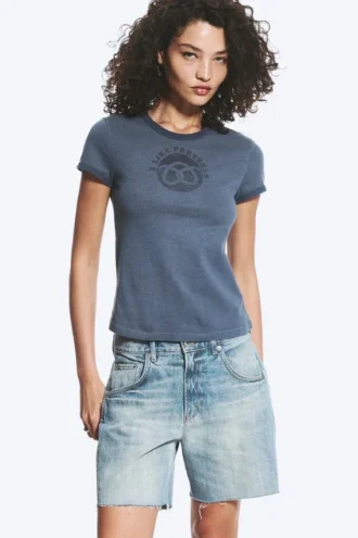 Boxy Printed Short-Sleeved T-Shirt – Dark Blue – Pretzels