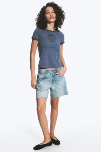 Boxy Printed Short-Sleeved T-Shirt – Dark Blue – Pretzels