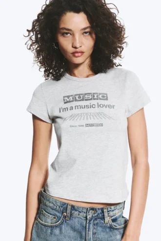 Boxy Printed Short-Sleeved T-Shirt – Grey Melange