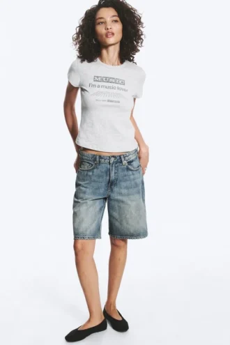 Boxy Printed Short-Sleeved T-Shirt – Grey Melange
