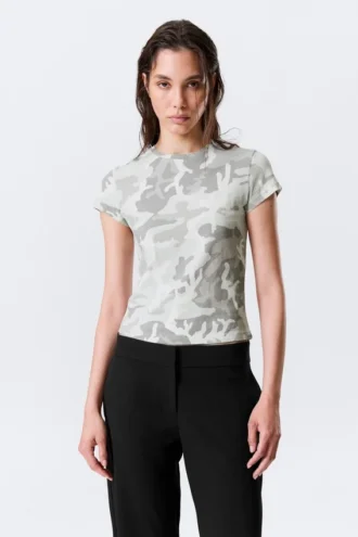 Boxy Printed Short-Sleeved T-Shirt – White – Camo