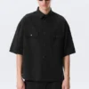 Boxy Short-Sleeved Cotton Shirt – Black