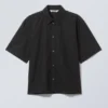 Boxy Short-Sleeved Cotton Shirt – Black