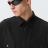 Boxy Short-Sleeved Cotton Shirt – Black