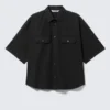 Boxy Short-Sleeved Cotton Shirt – Black