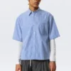 Boxy Short-Sleeved Cotton Shirt – Blue & White Stripe