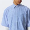 Boxy Short-Sleeved Cotton Shirt – Blue & White Stripe